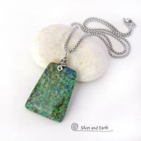 Azurite Malachite Blue Green Pendant Necklace - Modern Simplistic Gemstone Jewelry