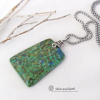 Azurite Malachite Blue Green Pendant Necklace - Modern Simplistic Gemstone Jewelry