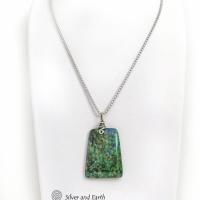 Azurite Malachite Blue Green Pendant Necklace - Modern Simplistic Gemstone Jewelry