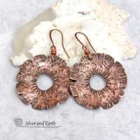 Big Bold Copper Earrings with Organic Hammered Texture - Hand Forged Edgy Modern Metal Jewelry