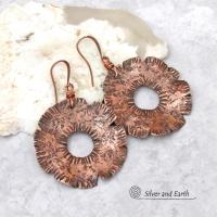 Big Bold Copper Earrings with Organic Hammered Texture - Hand Forged Edgy Modern Metal Jewelry