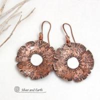 Big Bold Copper Earrings with Organic Hammered Texture - Hand Forged Edgy Modern Metal Jewelry