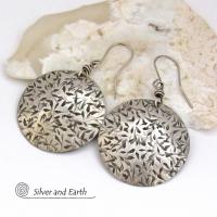 Big Bold Round Sterling Silver Earrings with Hand Stamped Texture