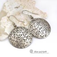 Big Bold Round Sterling Silver Earrings with Hand Stamped Texture