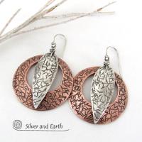 Big Bold Sterling Silver & Copper Mixed Metal Hoop Earrings