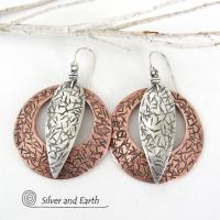 Big Bold Sterling Silver & Copper Mixed Metal Hoop Earrings