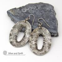 Modern Edgy Hammered Sterling Silver Earrings - Organic Earthy Sterling Silver Jewelry