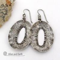 Modern Edgy Hammered Sterling Silver Earrings - Organic Earthy Sterling Silver Jewelry