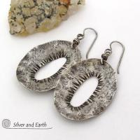 Modern Edgy Hammered Sterling Silver Earrings - Organic Earthy Sterling Silver Jewelry