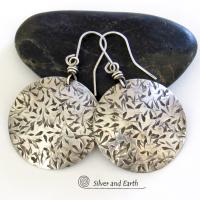 Big Bold Round Sterling Silver Earrings with Hand Stamped Texture