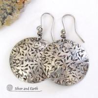 Big Bold Round Sterling Silver Earrings with Hand Stamped Texture