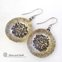 Hammered Sterling Silver Earrings with Rustic Texture - Earthy Modern Silver Jewelry