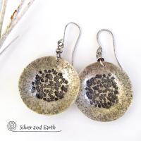 Hammered Sterling Silver Earrings with Rustic Texture - Earthy Modern Silver Jewelry