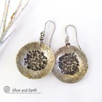 Hammered Sterling Silver Earrings with Rustic Texture - Earthy Modern Silver Jewelry