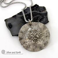 Rustic Hammered Sterling Silver Circle Pendant Necklace - Modern Earthy Organic Silver Jewelry