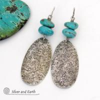 Big Long Sterling Silver & Turquoise Earrings - Handmade Artisan Sterling Silver Jewelry