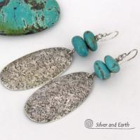 Big Long Sterling Silver & Turquoise Earrings - Handmade Artisan Sterling Silver Jewelry