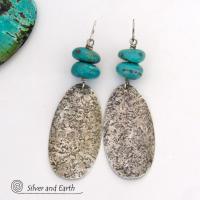 Big Long Sterling Silver & Turquoise Earrings - Handmade Artisan Sterling Silver Jewelry