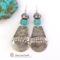 Big Bold Sterling Silver & Turquoise Earrings - Handcrafted Southwest Style Jewelry