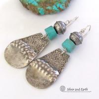 Big Bold Sterling Silver & Turquoise Earrings - Handcrafted Southwest Style Jewelry