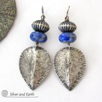 Big Bold Sterling Silver Earrings with Blue Lapis Lazuli Gemstones - Modern Southwestern Style Jewelry