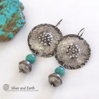 Turquoise & Sterling Silver Concho Earrings - Modern Southwestern Style Jewelry