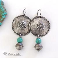 Turquoise & Sterling Silver Concho Earrings - Modern Southwestern Style Jewelry