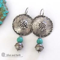 Turquoise & Sterling Silver Concho Earrings - Modern Southwestern Style Jewelry