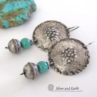 Turquoise & Sterling Silver Concho Earrings - Modern Southwestern Style Jewelry