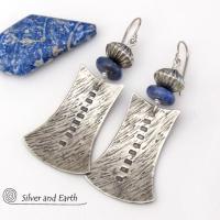 Sterling Silver Tribal Earrings with Blue Sodalite Gemstones - Bold Exotic Jewelry