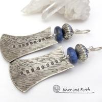 Sterling Silver Tribal Earrings with Blue Sodalite Gemstones - Bold Exotic Jewelry