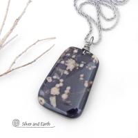 Black Cherry Blossom Agate Pendant Necklace - Unique Natural Stone Jewelry