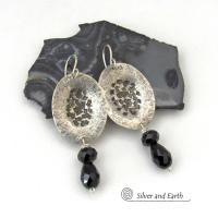 Modern Sterling Silver Earrings with Dangling Black Faceted Crystals - Elegant Dressy Handcrafted Sterling Jewelry