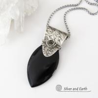 Sterling Silver & Black Onyx Pendant Necklace - Handcrafted Sterling & Gemstone Jewelry