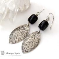 Sterling Silver Dangle Earrings with Black Onyx Gemstones - Handcrafted Modern Silver Jewelry