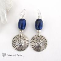 Textured Sterling Silver Earrings with Blue Lapis Lazuli Stones - Unique Handcrafted Jewelry