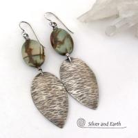 Handcrafted Long Sterling Silver Dangle Earrings with Natural Picasso Jasper Stones