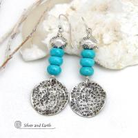 Sterling Silver Dangle Earrings with Blue Turquoise Stones - Modern Chic Southwest Jewelry