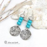 Sterling Silver Dangle Earrings with Blue Turquoise Stones - Modern Chic Southwest Jewelry