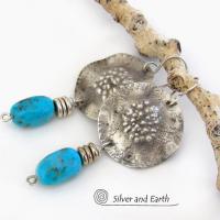 Sterling Silver Earrings with Blue American Turquoise Stones - Rustic Organic Modern Southwest Style Jewelry