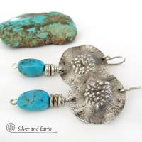 Sterling Silver Earrings with Blue American Turquoise Stones - Rustic Organic Modern Southwest Style Jewelry