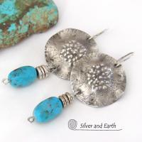 Sterling Silver Earrings with Blue American Turquoise Stones - Rustic Organic Modern Southwest Style Jewelry