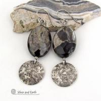 Sterling Silver Earrings with Brown Sparkly Mica Stones - Faceted Gemstone and Sterling Jewelry