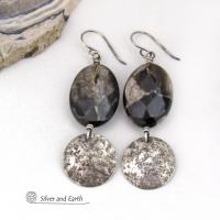 Sterling Silver Earrings with Brown Sparkly Mica Stones - Faceted Gemstone and Sterling Jewelry