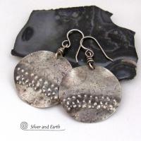 Sterling Silver Earrings with a Hammered Rustic Earthy Organic Texture - Edgy Modern Artisan Handcrafted Jewelry