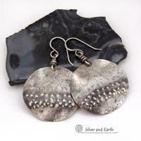 Sterling Silver Earrings with a Hammered Rustic Earthy Organic Texture - Edgy Modern Artisan Handcrafted Jewelry