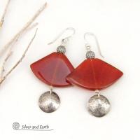 Sterling Silver Earrings with Carnelian Gemstones - Bold Unique One of a Kind Jewelry
