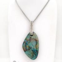 Large Blue Chrysocolla Quartz Gemstone Sterling Silver Necklace - One of a Kind Unique Natural Stone Jewelry 