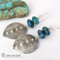 Sterling Silver Earrings with Blue Green Chrysocolla Stones - Earthy Modern Silver Jewelry