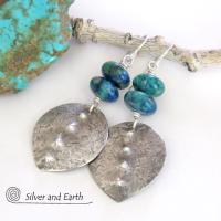 Sterling Silver Earrings with Blue Green Chrysocolla Stones - Earthy Modern Silver Jewelry